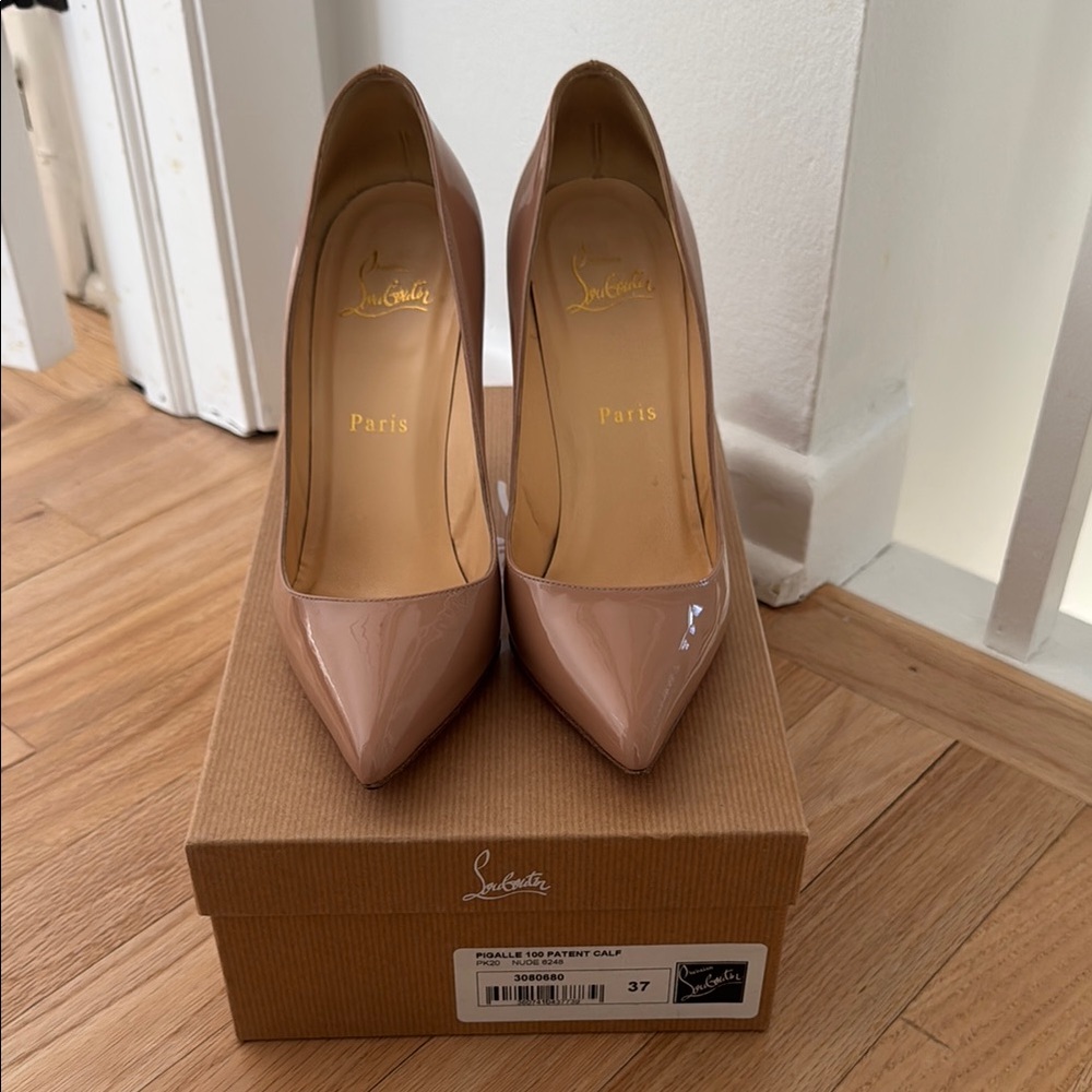 Christian Louboutin Pigalle 100mm Nude Patent Leather Pumps